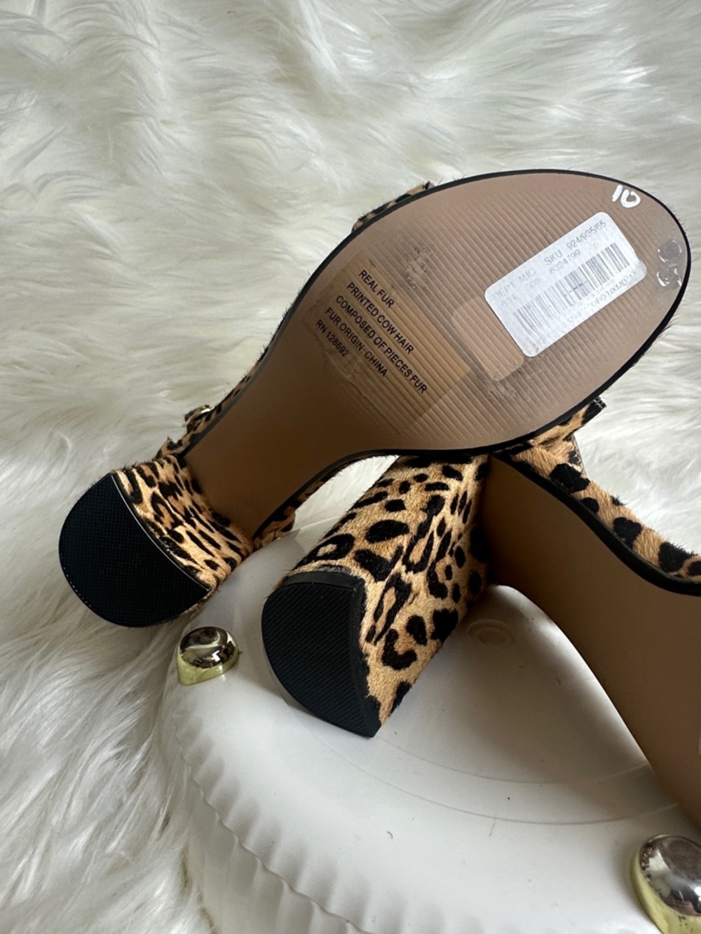 Steve Madden Leopard Print Cow Hair 
Block Heel Sandal Size 10 - Picture 10 of 12
